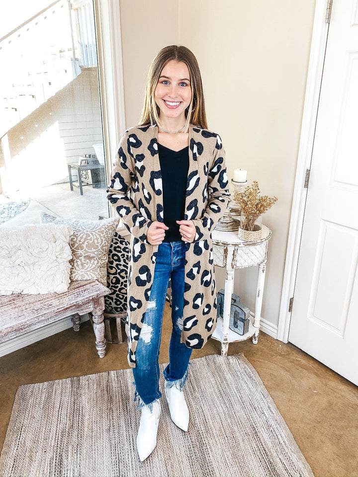 Keeping The Pace Large Leopard Print Cardigan in Taupe - Giddy Up Glamour Boutique