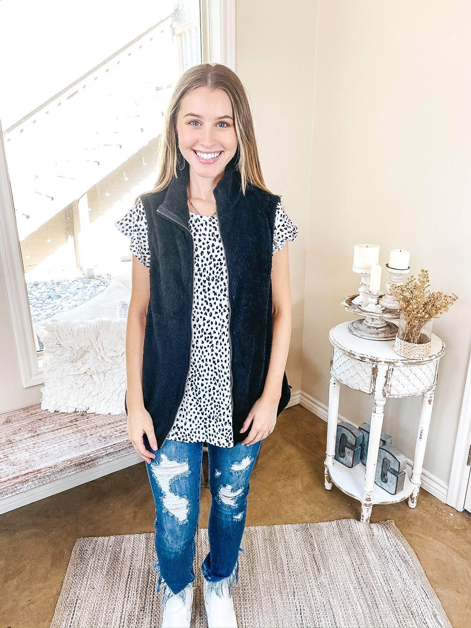Up North Zip Up Wubby Vest with Pockets in Black - Giddy Up Glamour Boutique