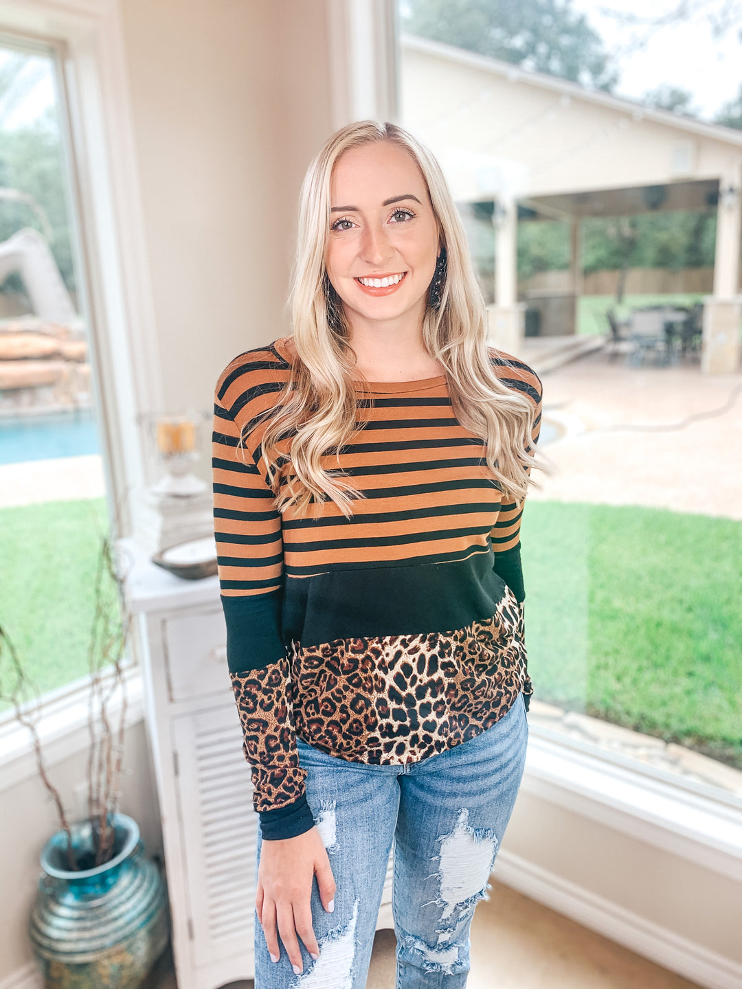 In Your Future Long Sleeve Print Block Top in Rust Red - Giddy Up Glamour Boutique