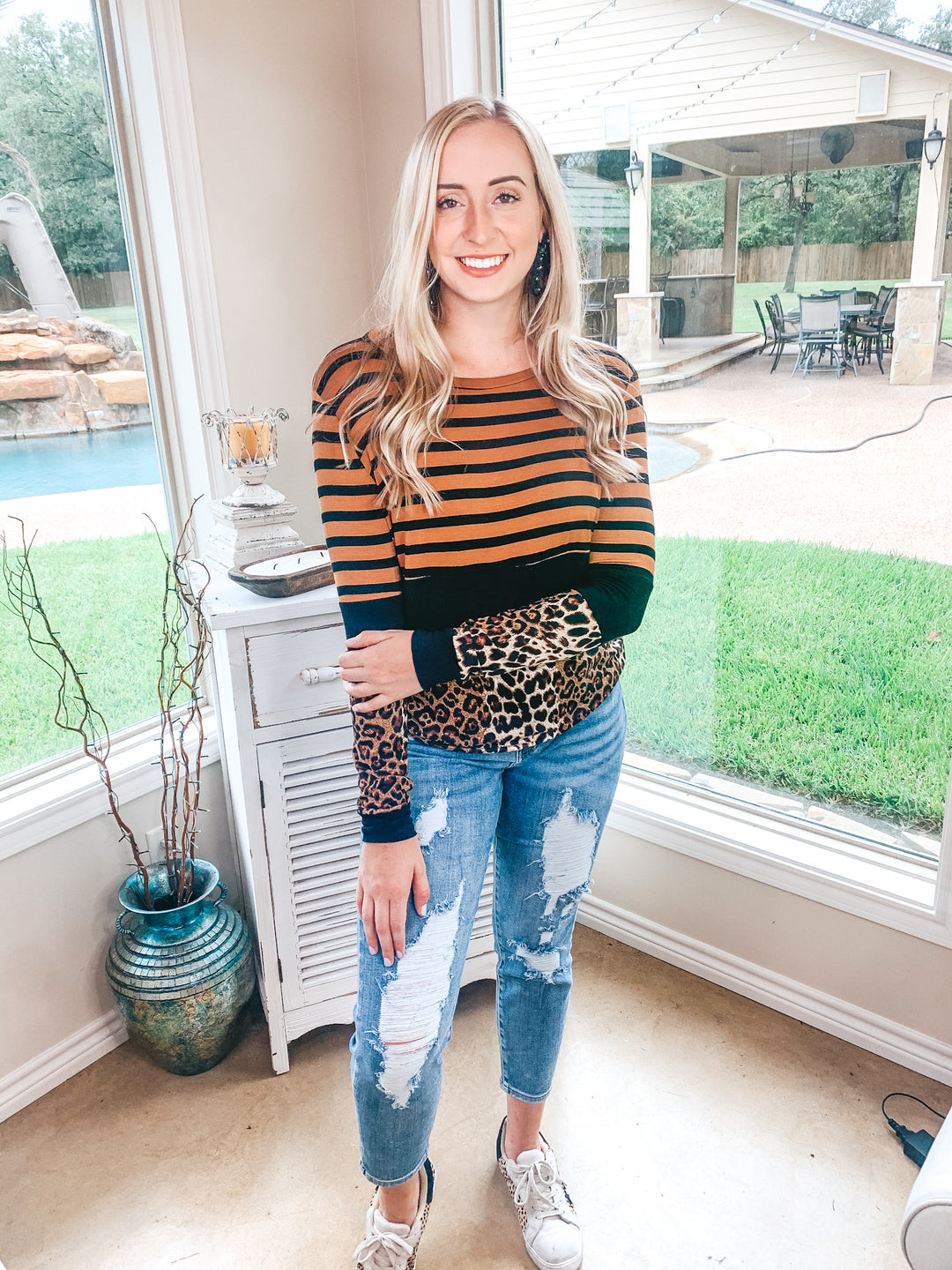 In Your Future Long Sleeve Print Block Top in Rust Red - Giddy Up Glamour Boutique