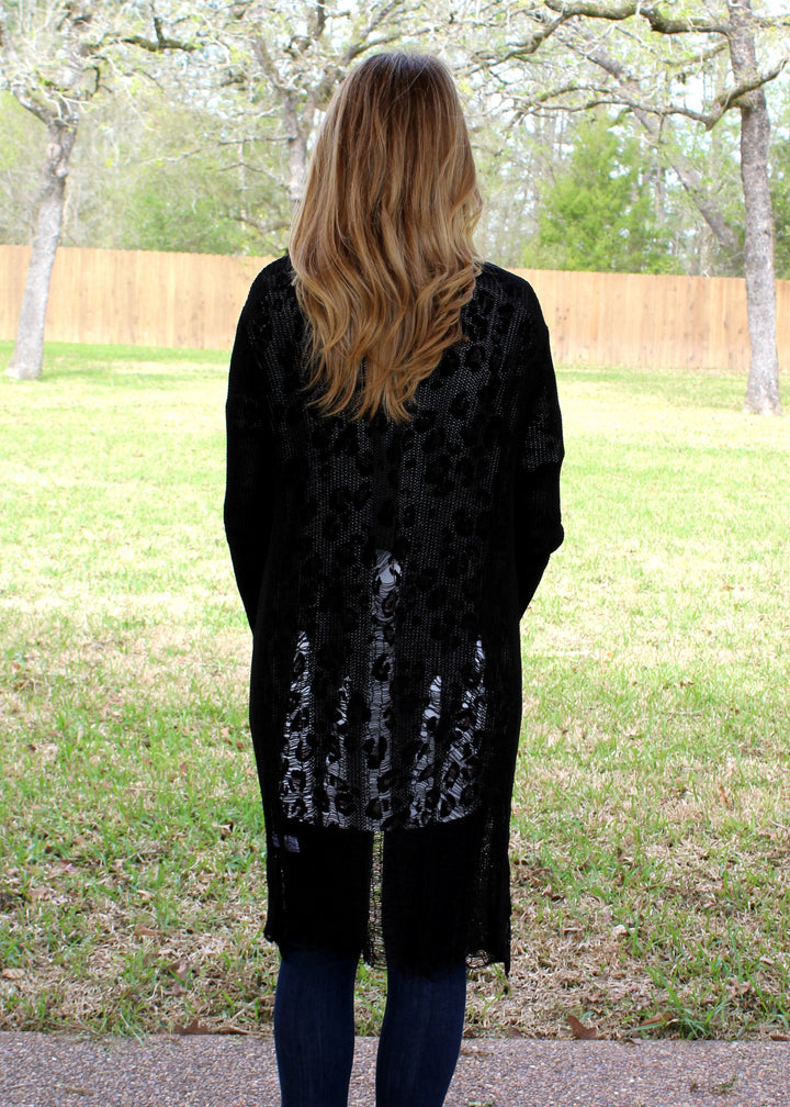 Haute Tempered Distressed Knit Cardigan in Black - Giddy Up Glamour Boutique
