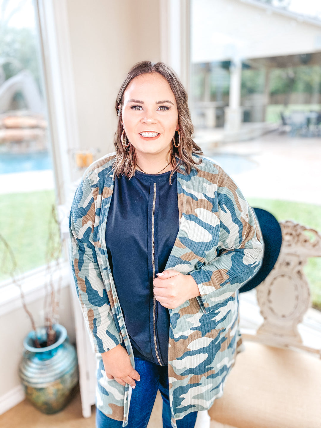 Last Chance Size Small | Don't Wait Up 3/4 Sleeve Open Front Cardigan in Camouflage - Giddy Up Glamour Boutique