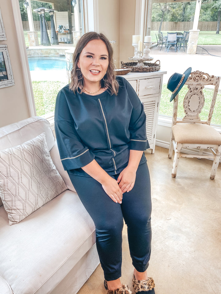 Last Chance Size Small & Med. | You've Got This Wide 3/4 Sleeve Top with Exposed Serged Seam in Black - Giddy Up Glamour Boutique