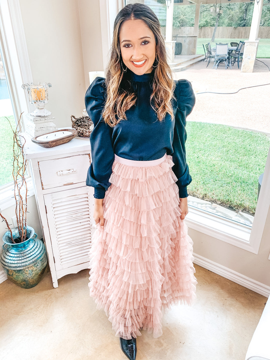 Warm Wishes Ruffle Tulle Maxi Skirt in Blush Pink - Giddy Up Glamour Boutique