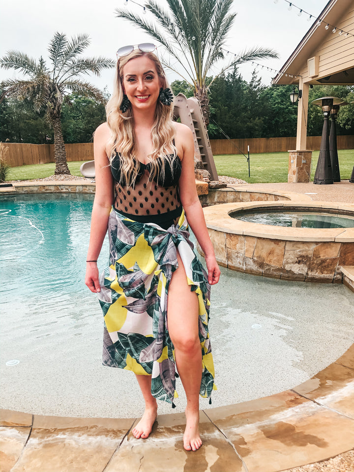 Wrapped Around You Palm Leaf Sarong With Tassels in Green and Grey - Giddy Up Glamour Boutique