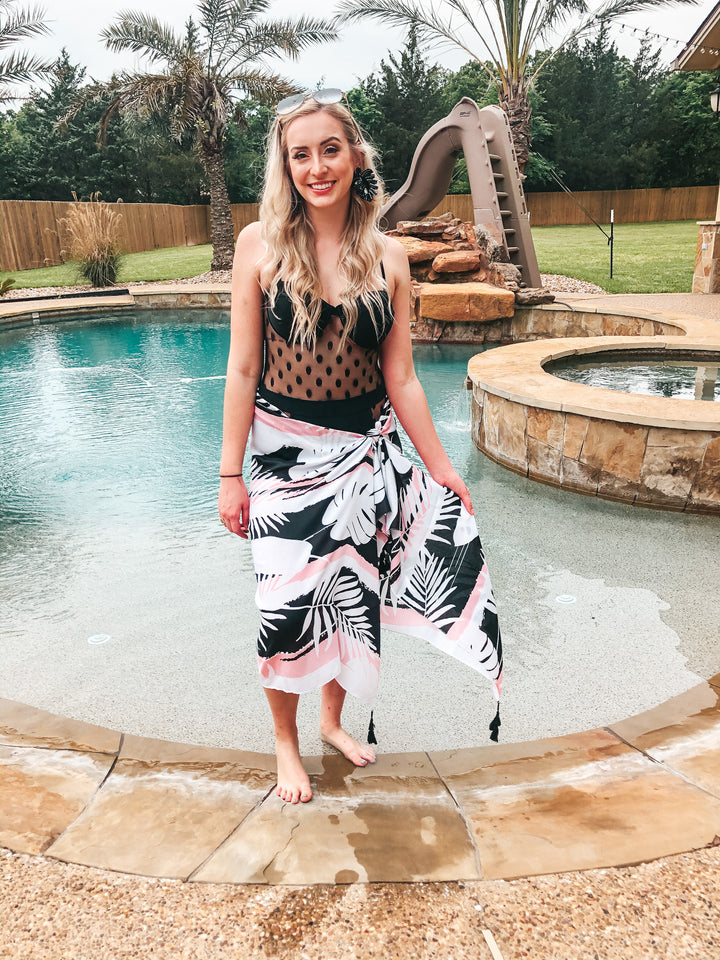 Wrapped Around You Palm Leaf Sarong With Tassels in Pink and Black - Giddy Up Glamour Boutique