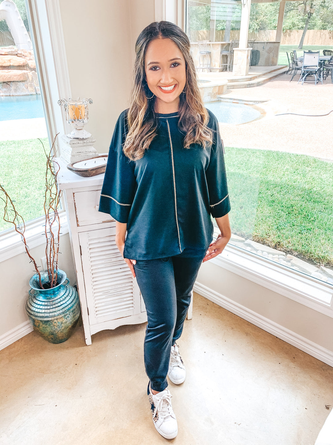 Last Chance Size Small & Med. | You've Got This Wide 3/4 Sleeve Top with Exposed Serged Seam in Black - Giddy Up Glamour Boutique