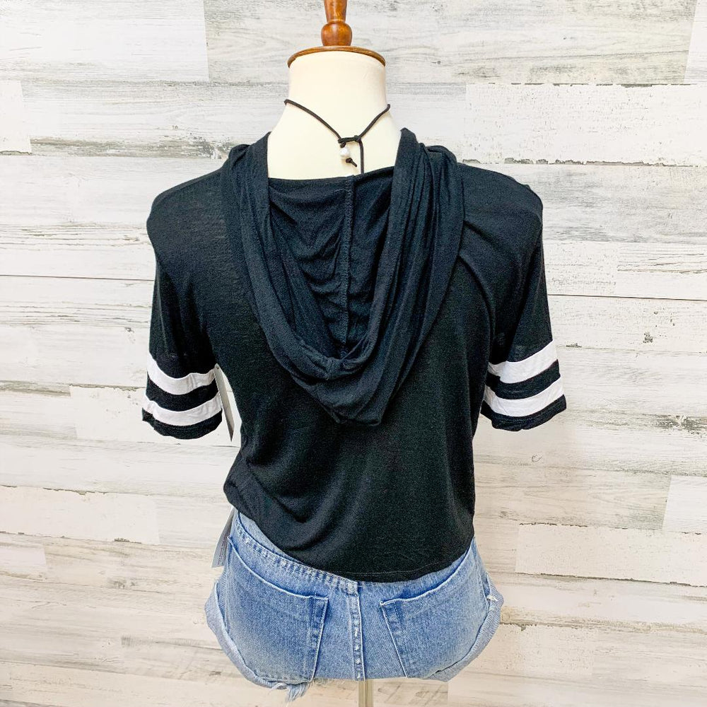 Give It a Rest Short Sleeve Hoodie Crop top in Black