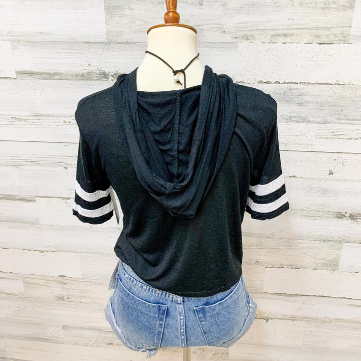 Give It a Rest Short Sleeve Hoodie Crop top in Black
