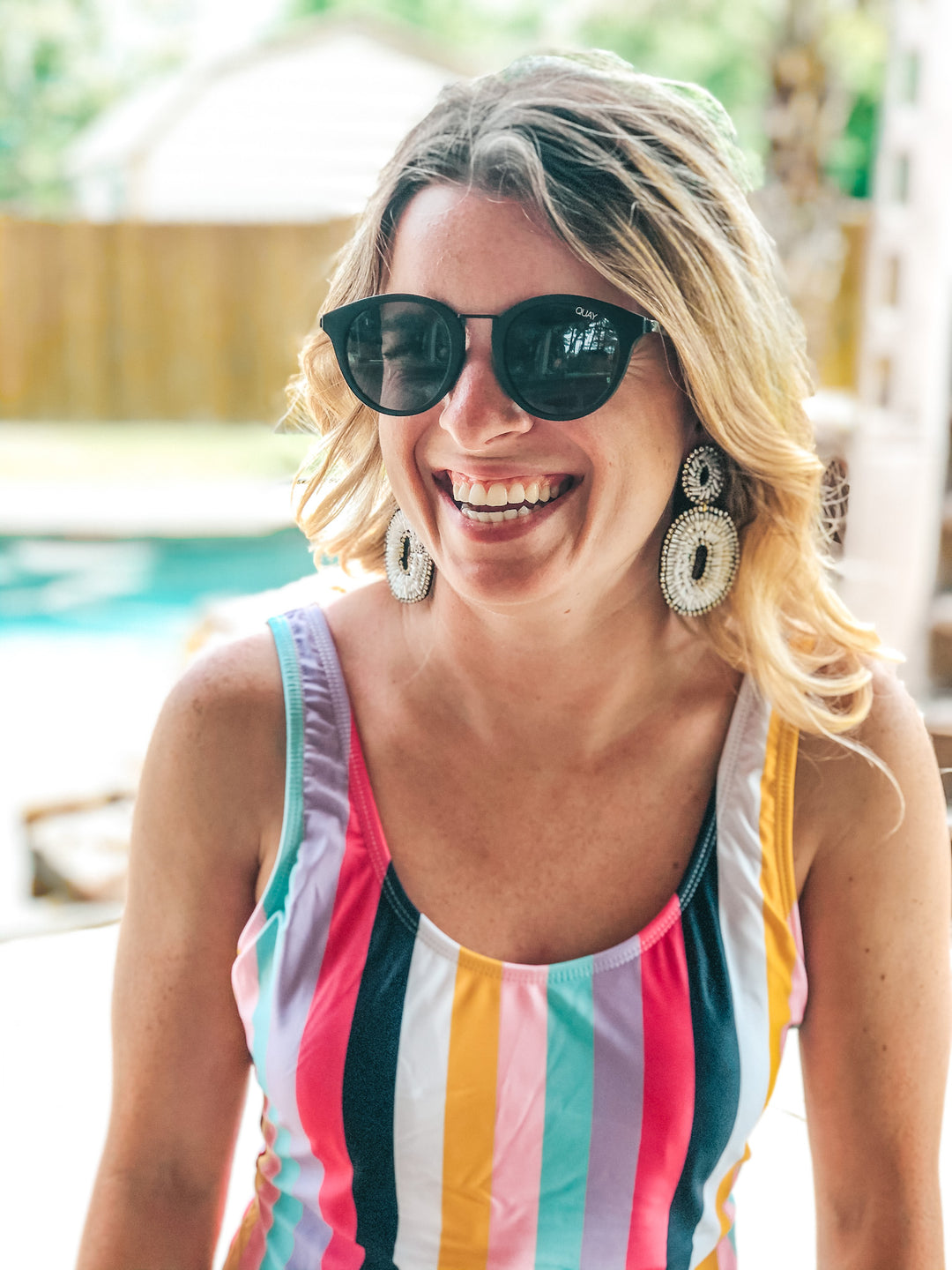 Paradise Pier Striped One Piece Swimsuit with Open Back in Multicolor - Giddy Up Glamour Boutique