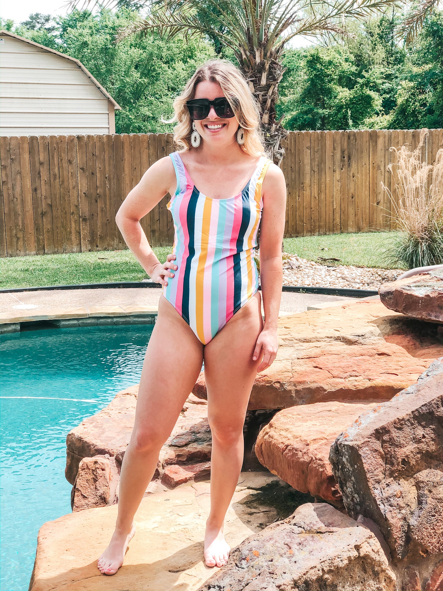 Paradise Pier Striped One Piece Swimsuit with Open Back in Multicolor - Giddy Up Glamour Boutique