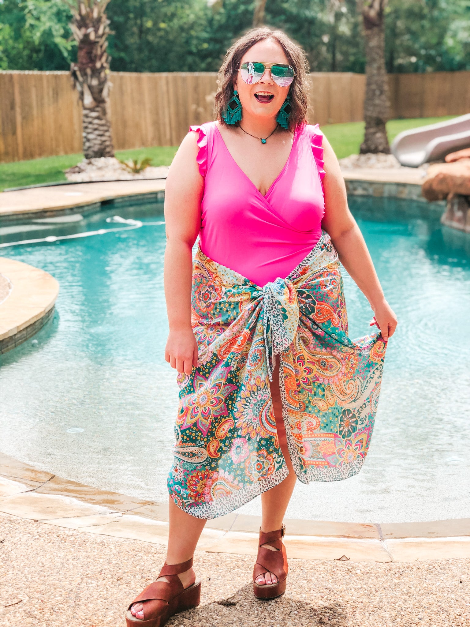 Let's Wrap This Up Paisley Satin Sarong in Teal - Giddy Up Glamour Boutique
