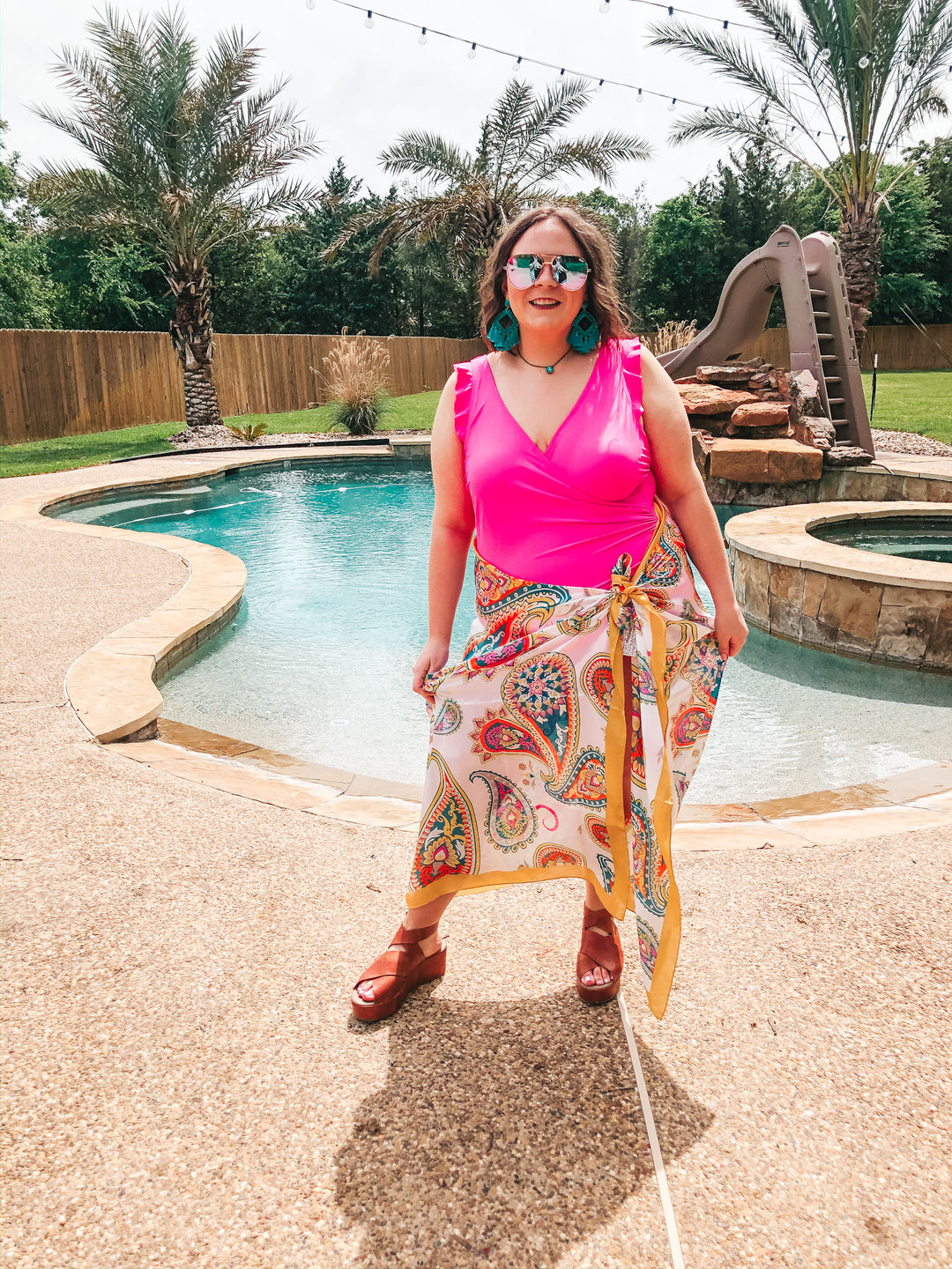 Let's Wrap This Up Large Paisley Satin Sarong with Mustard Trim - Giddy Up Glamour Boutique