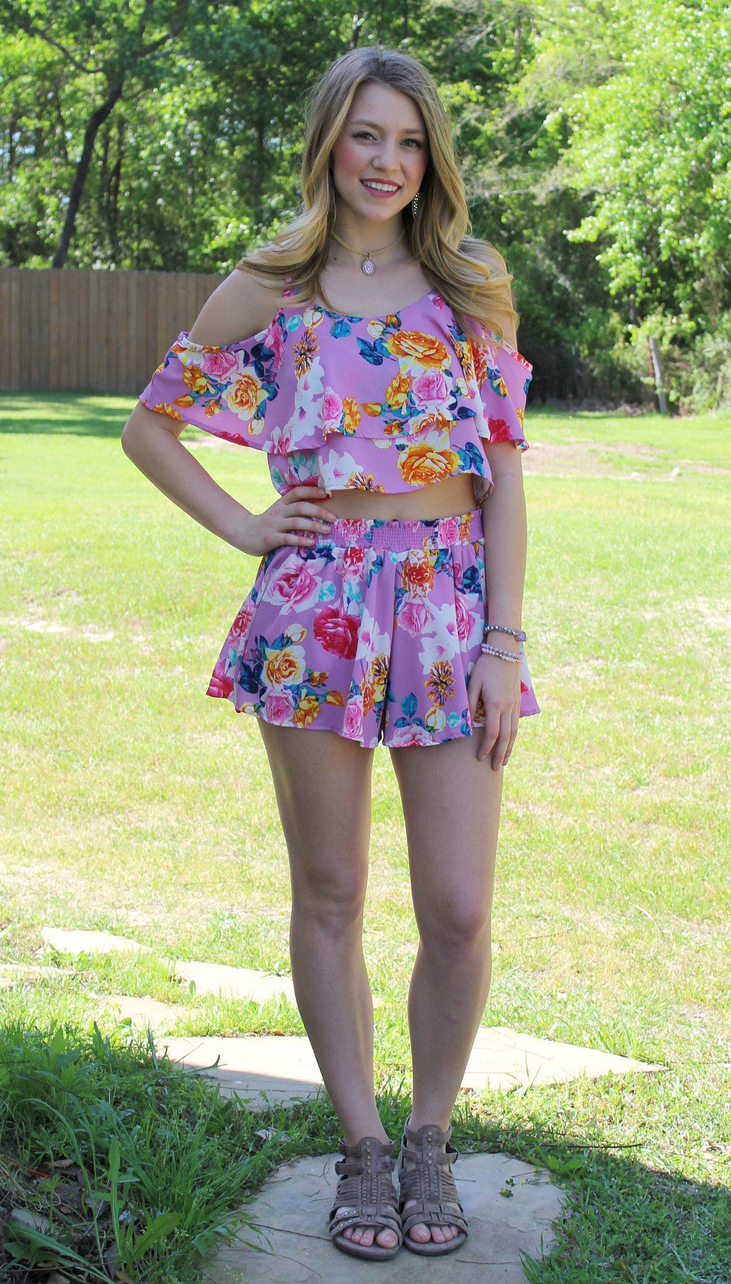 Soak Up The Sun Lavender Floral Crop Top - Giddy Up Glamour Boutique