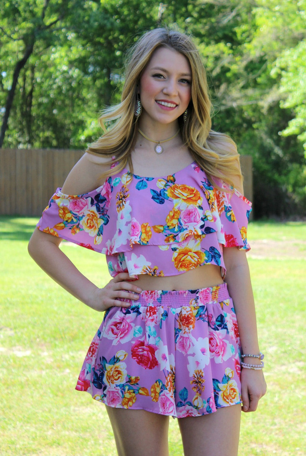 Soak Up The Sun Lavender Floral Crop Top - Giddy Up Glamour Boutique