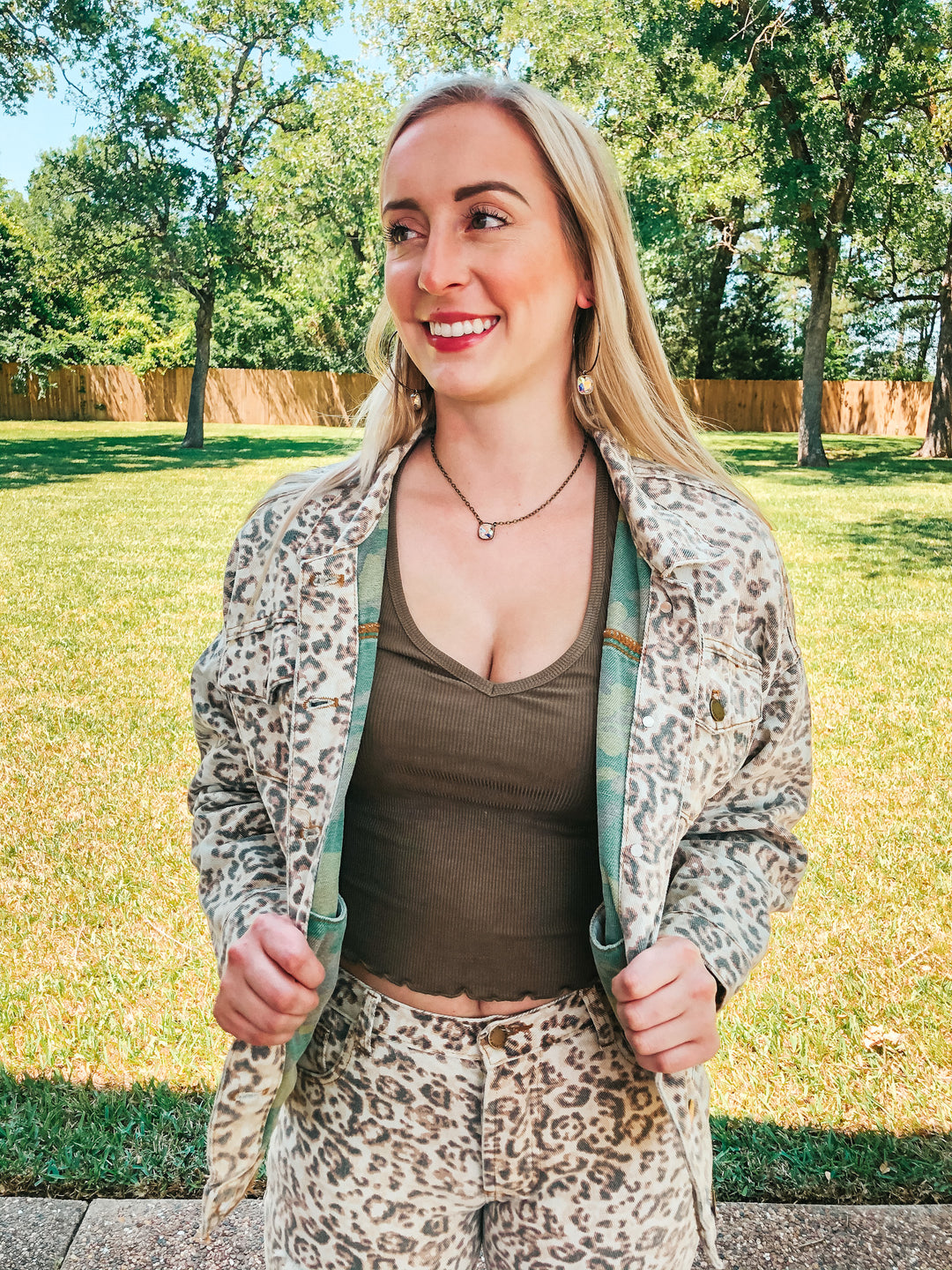 On The Upward Denim Button Up Jacket in Leopard - Giddy Up Glamour Boutique