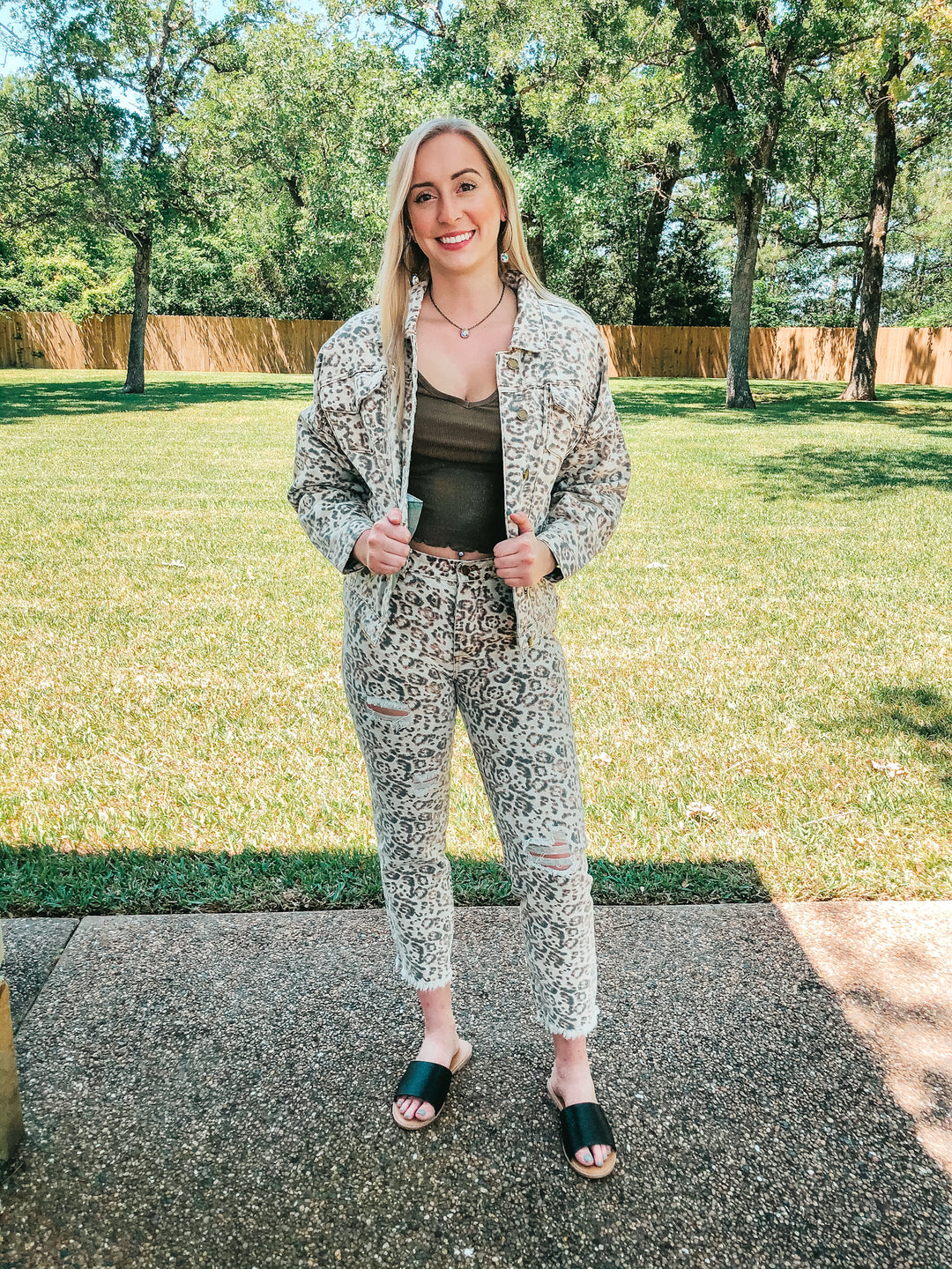 On The Upward Denim Button Up Jacket in Leopard - Giddy Up Glamour Boutique