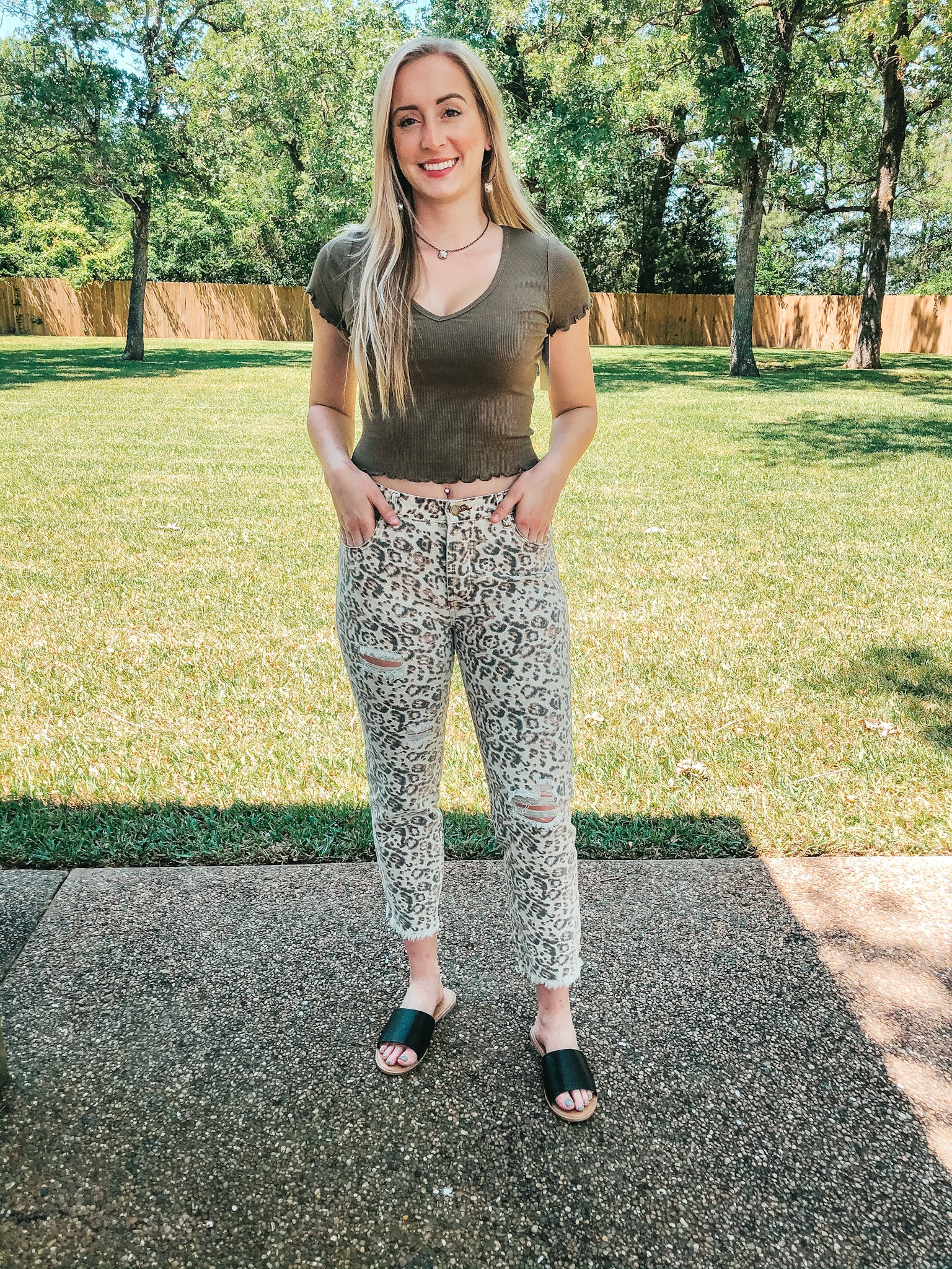 On The Upward High Waisted Distressed Boyfriend Jeans in Leopard - Giddy Up Glamour Boutique