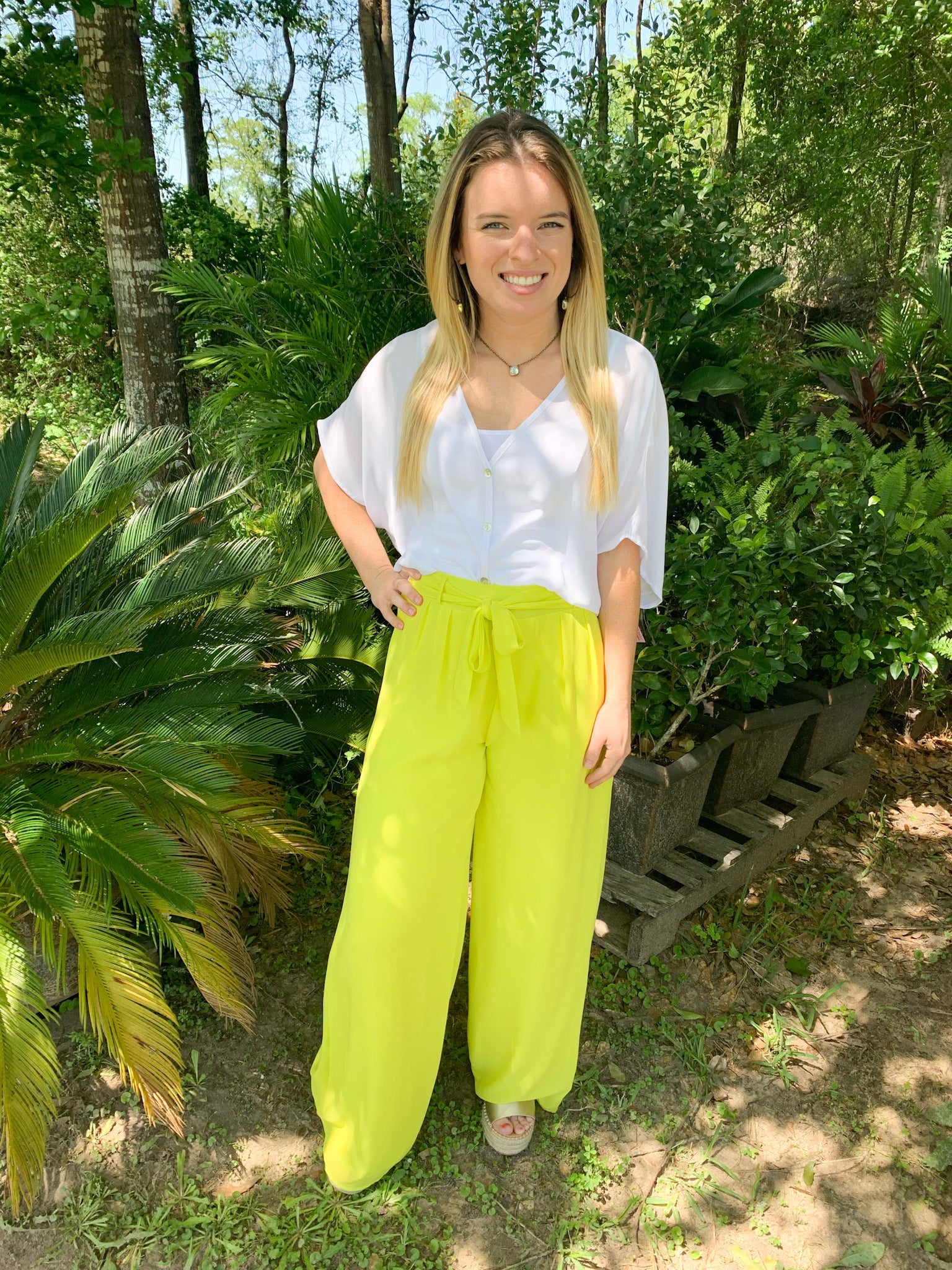 Take My Advice Wide Leg Pants in Lime Green - Giddy Up Glamour Boutique