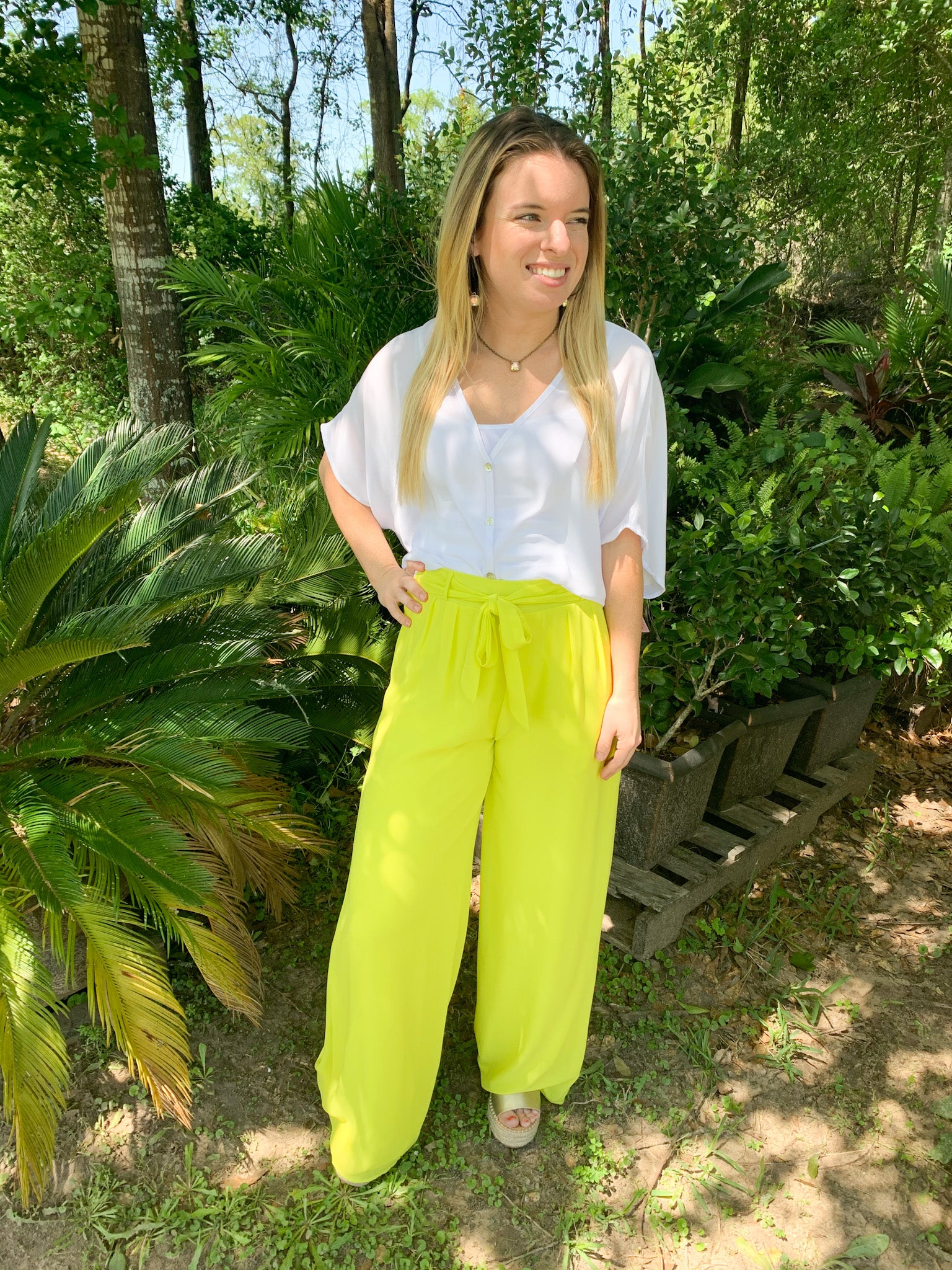 Take My Advice Wide Leg Pants in Lime Green - Giddy Up Glamour Boutique