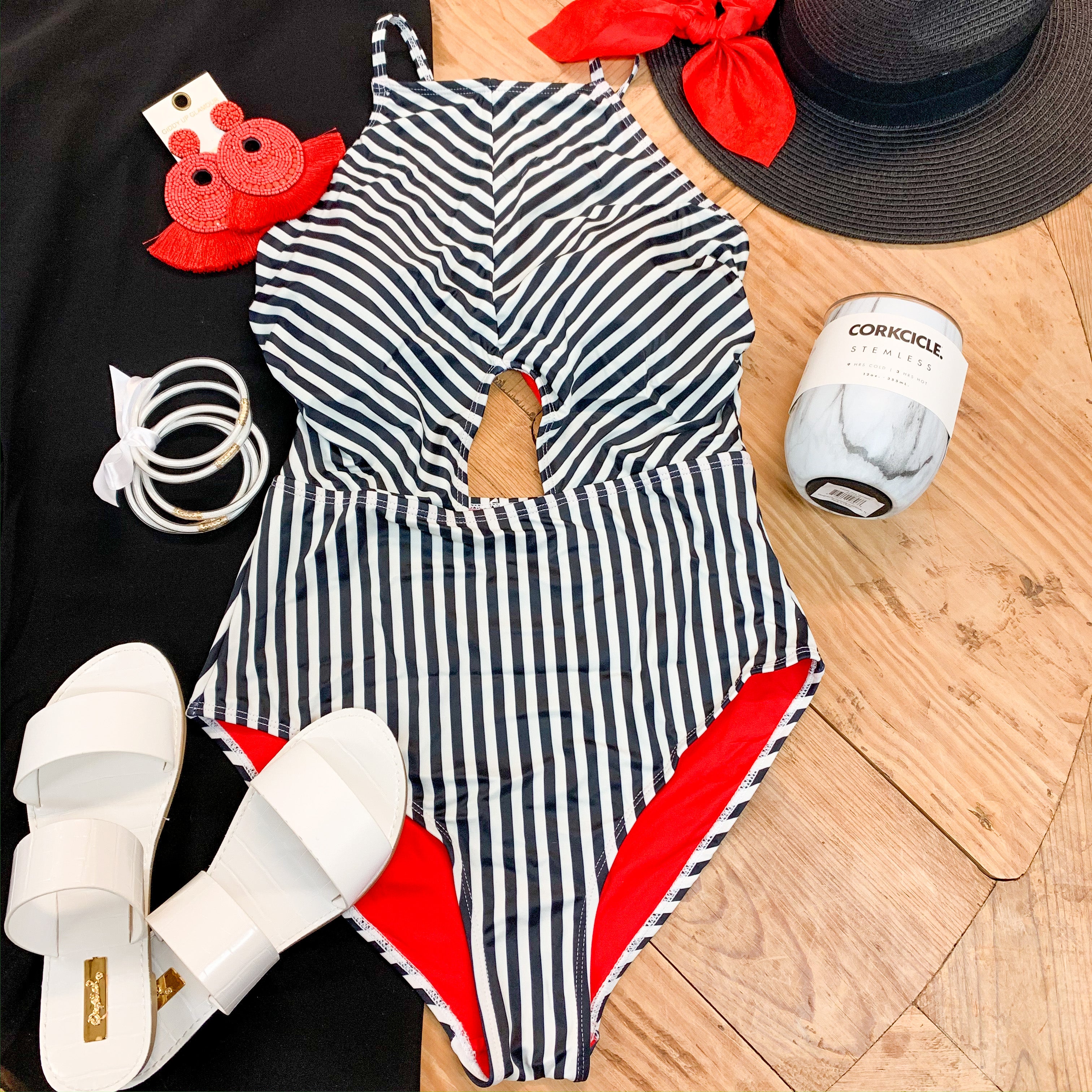 Isle See You Later Striped One Piece Swimsuit in Black and White - Giddy Up Glamour Boutique