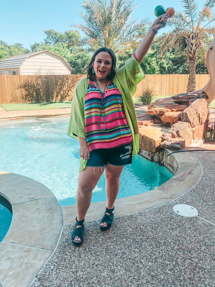 Like a Melody Solid Sheer Kimono in Lime Green - Giddy Up Glamour Boutique