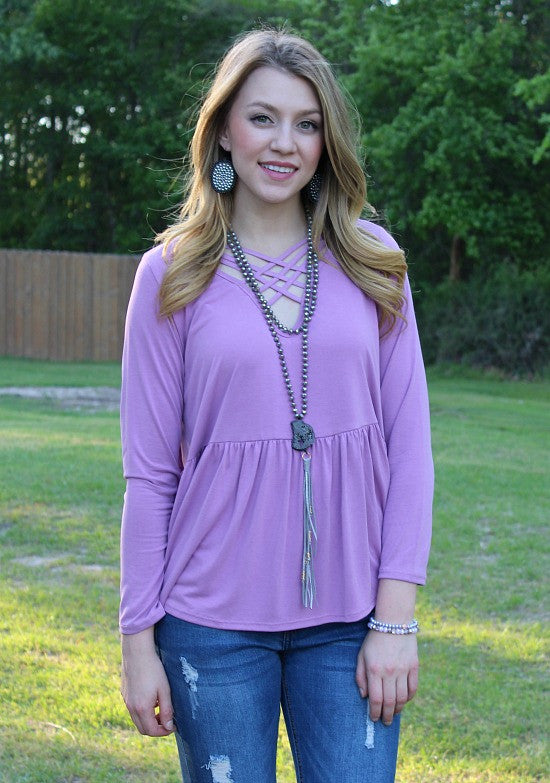 Last Chance Size Small & Medium | Softest Splendor Tiered Top with Caged Neckline in Lavender - Giddy Up Glamour Boutique