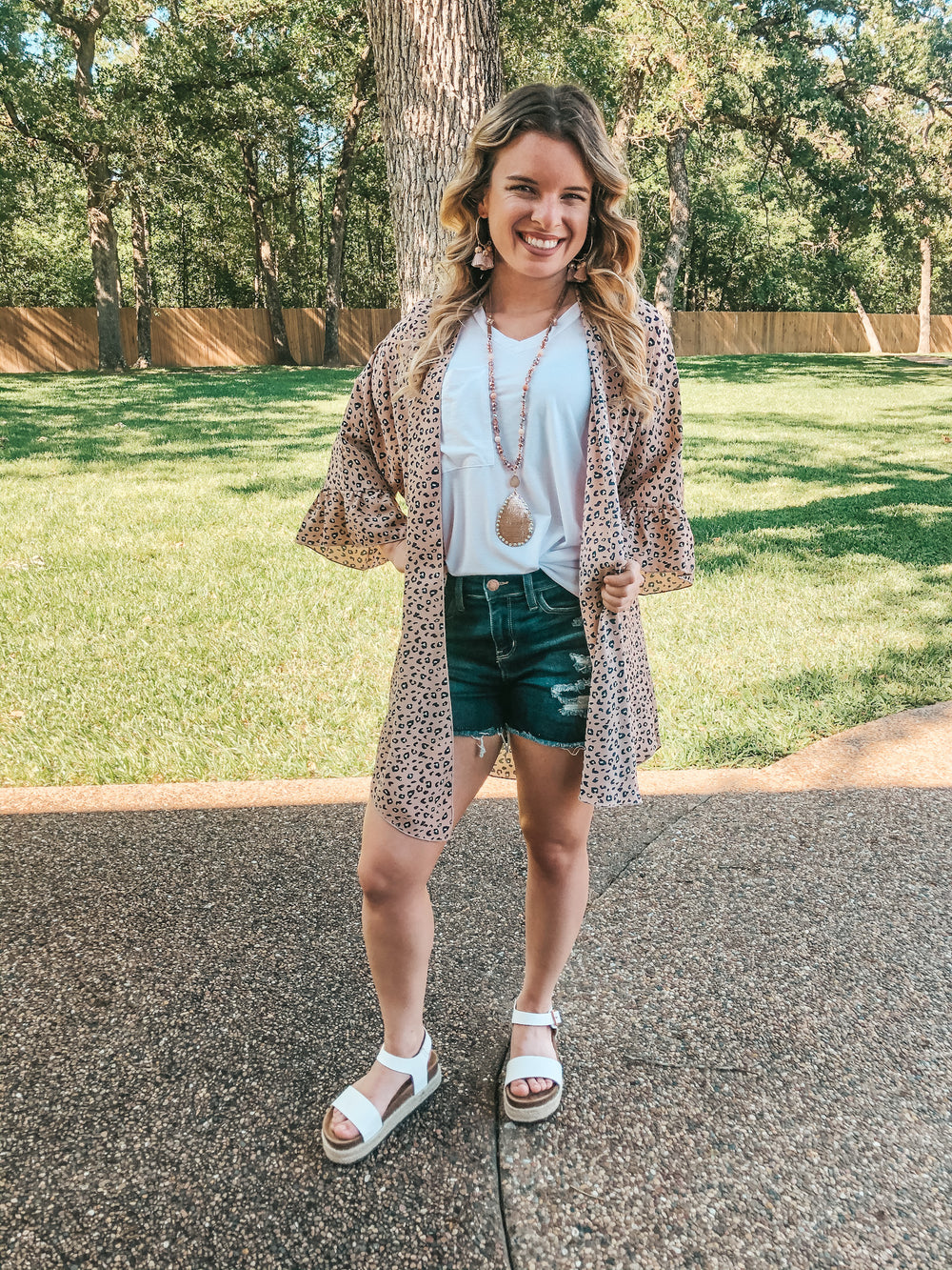 Wildly Loved Leopard Print Kimono with Ruffle Sleeves in Blush Pink - Giddy Up Glamour Boutique