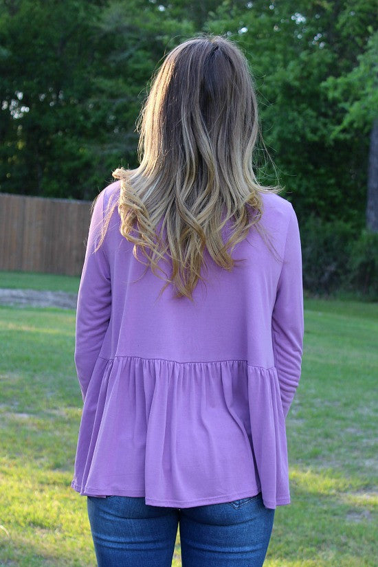 Last Chance Size Small & Medium | Softest Splendor Tiered Top with Caged Neckline in Lavender - Giddy Up Glamour Boutique