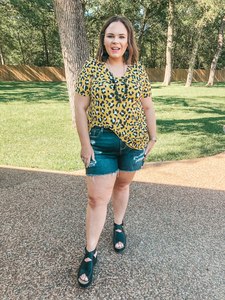 Last Chance Small | Keep Things Simple Leopard V Neck Tee in Yellow - Giddy Up Glamour Boutique