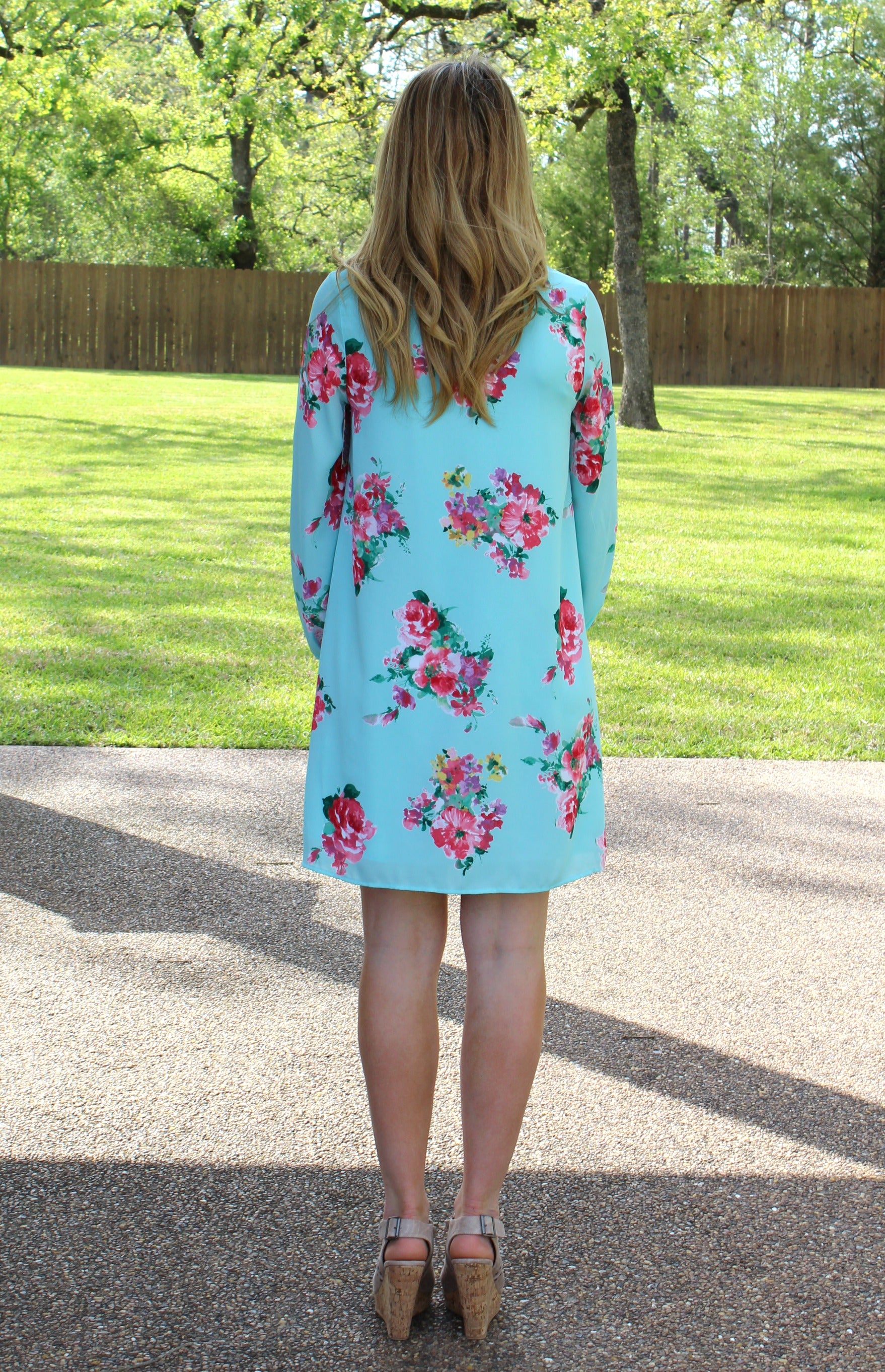 Last Chance Size Small | Mesmerized by Spring Floral Shift Dress in Turquoise - Giddy Up Glamour Boutique