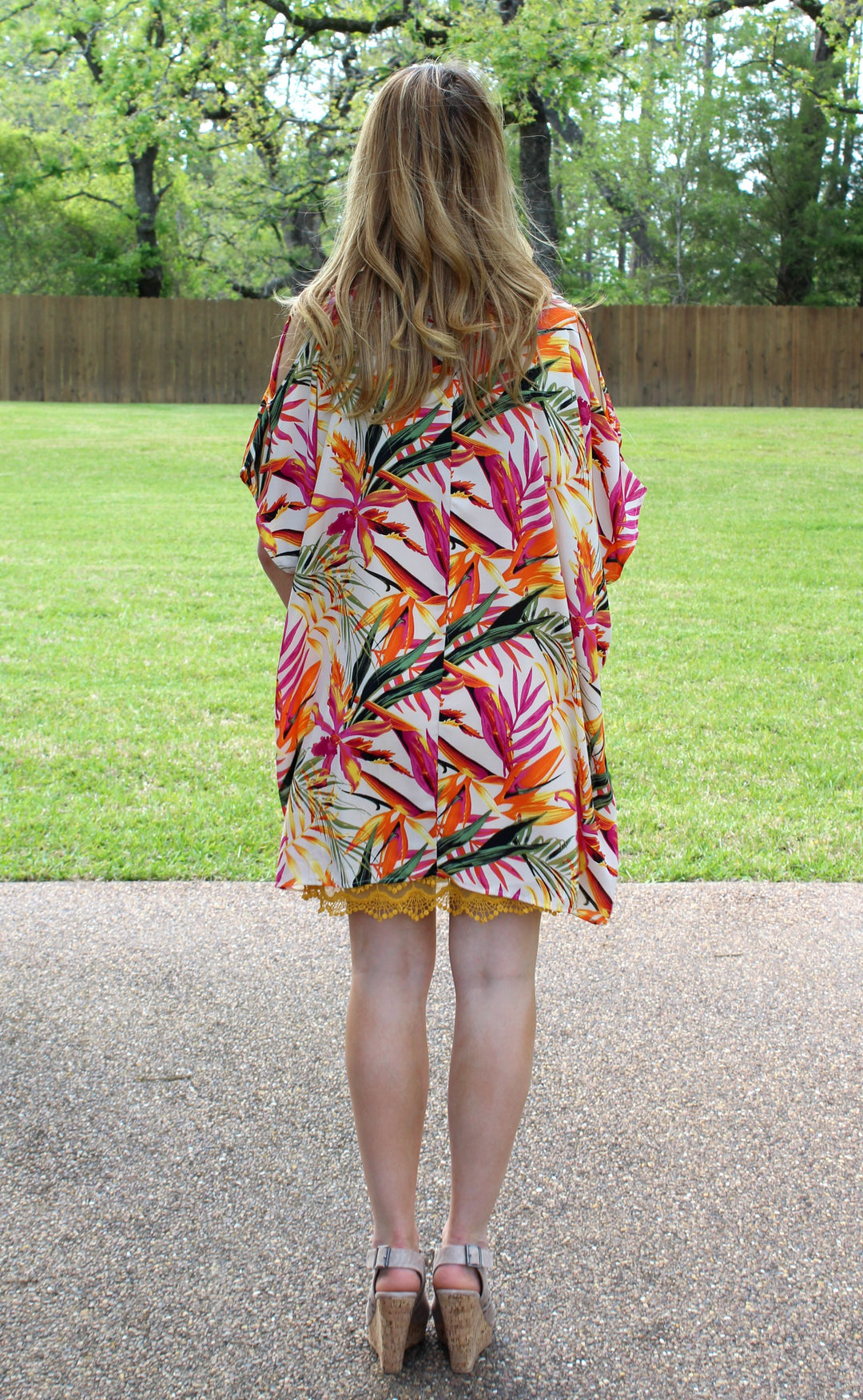 Pretty Little Thing Sheer Open Shoulder Tunic in Tropical Palm - Giddy Up Glamour Boutique