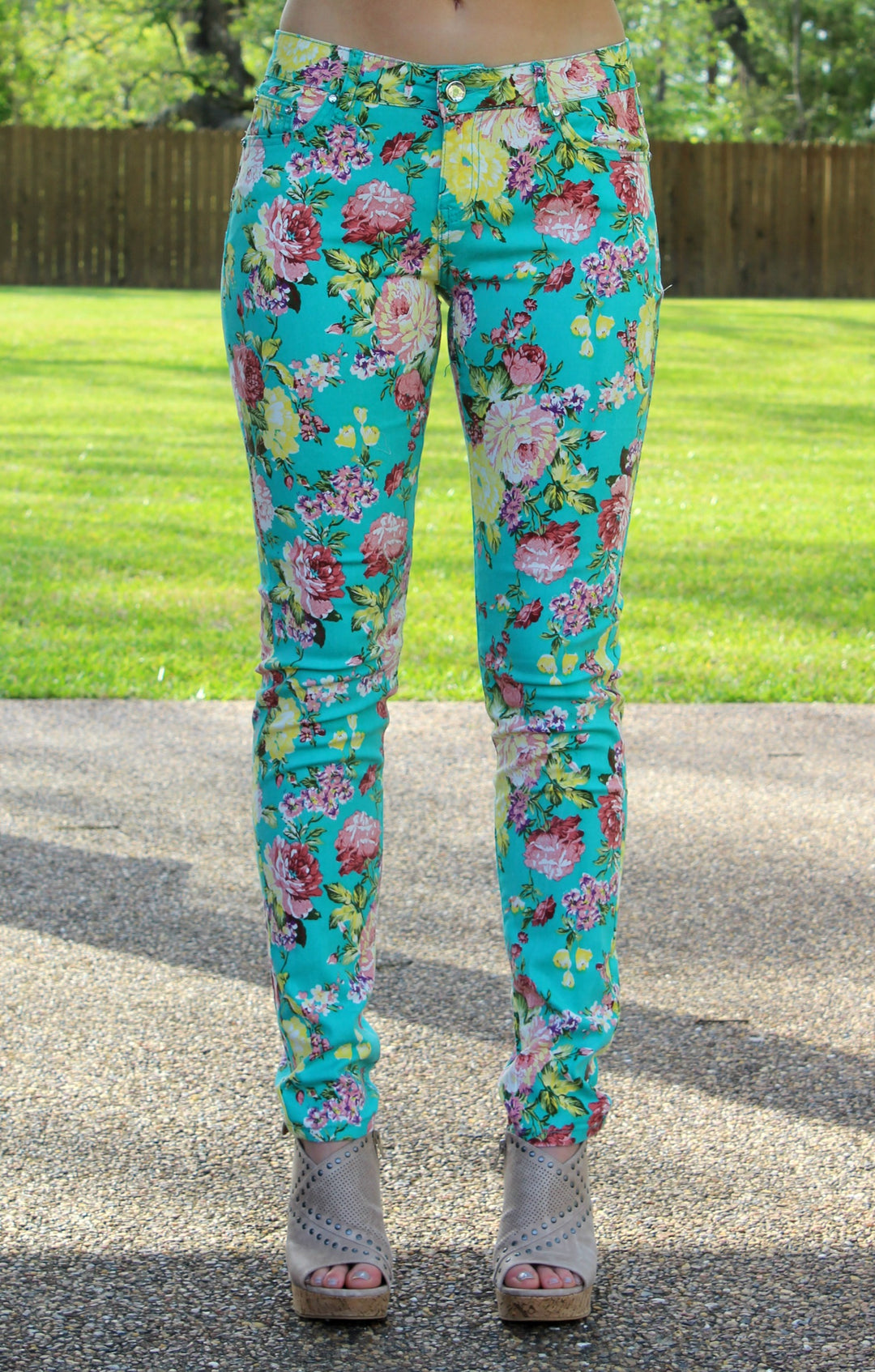 Last Chance Size 1 & 3 | In Full Bloom Floral Printed Pants in Mint - Giddy Up Glamour Boutique