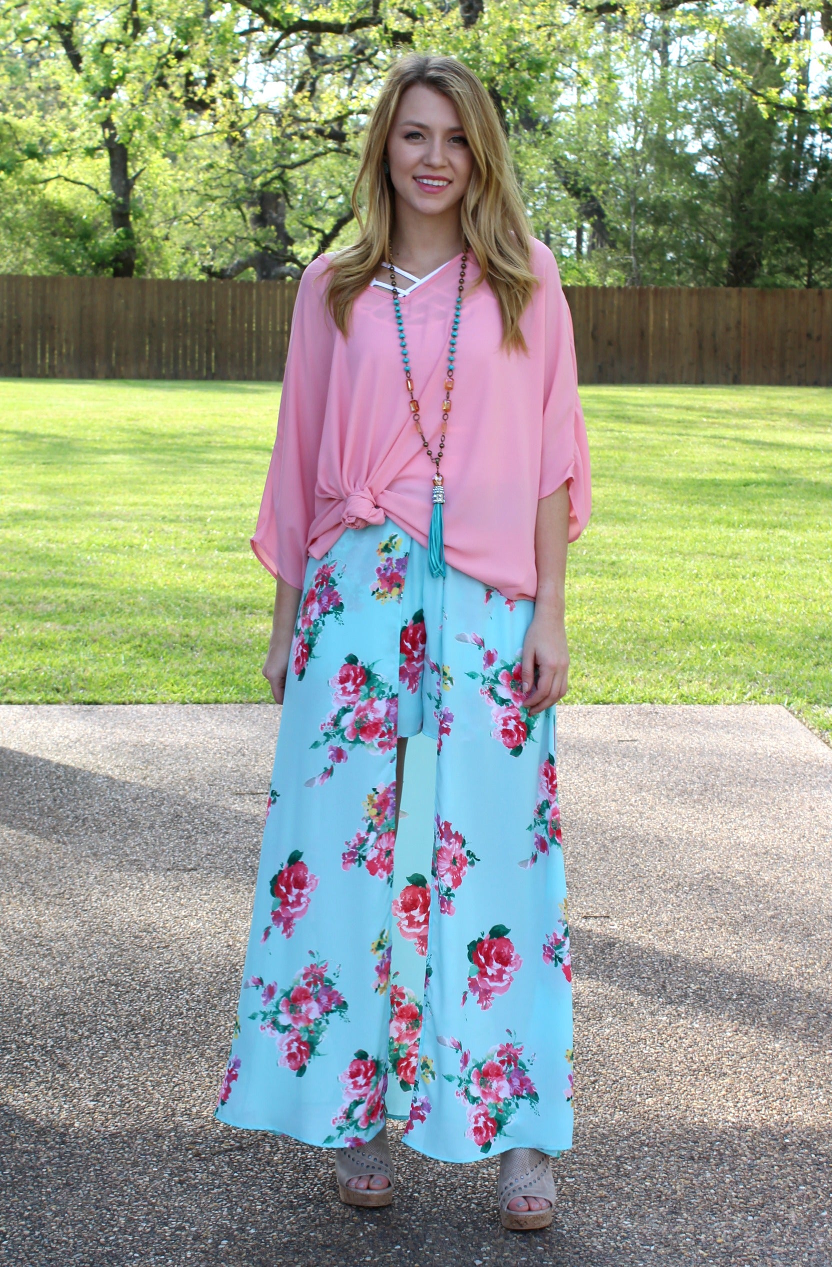 One in a Million Maxi Skort in Turquoise Floral - Giddy Up Glamour Boutique