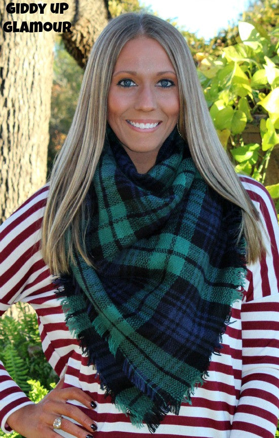 Last Chance | Green and Navy Blanket Scarf