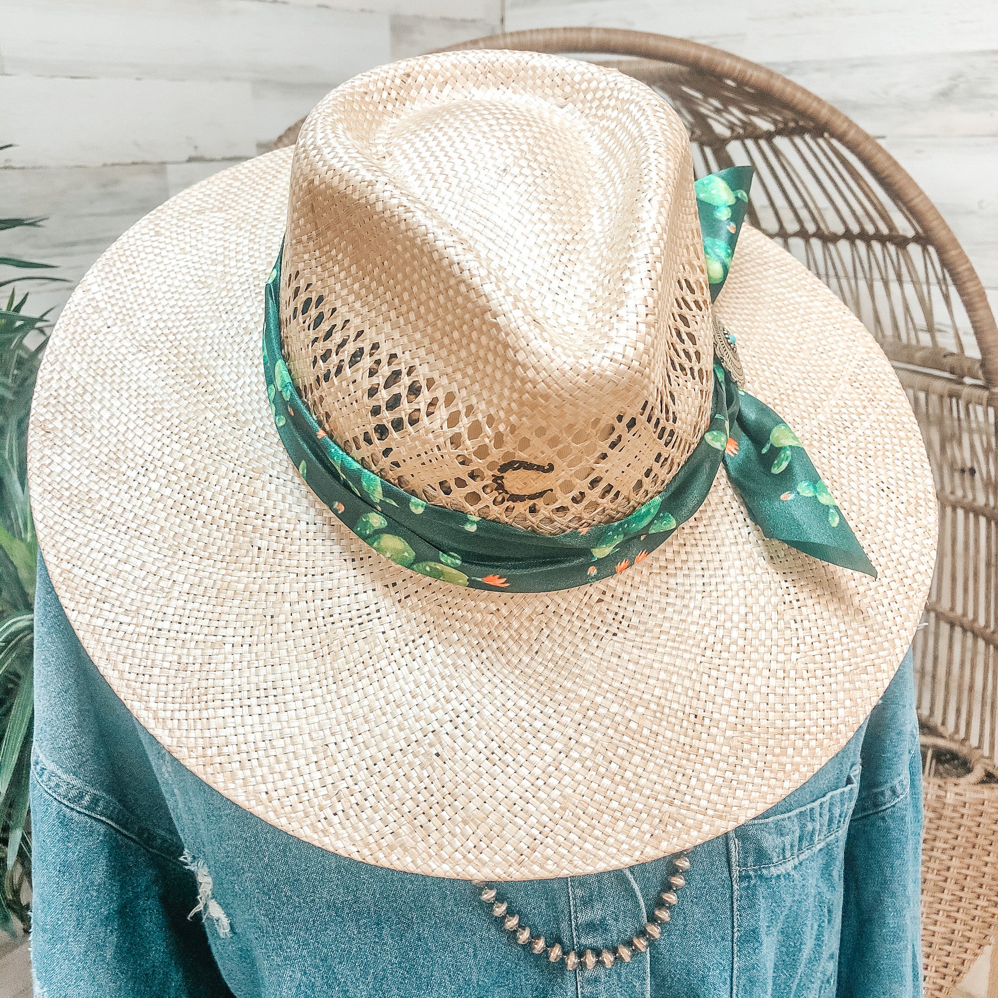 Charlie 1 Horse | Mojave Straw Hat with Cactus Band and Silver Concho - Giddy Up Glamour Boutique