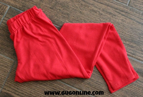 Kids Solid Color Leggings in Red - Giddy Up Glamour Boutique