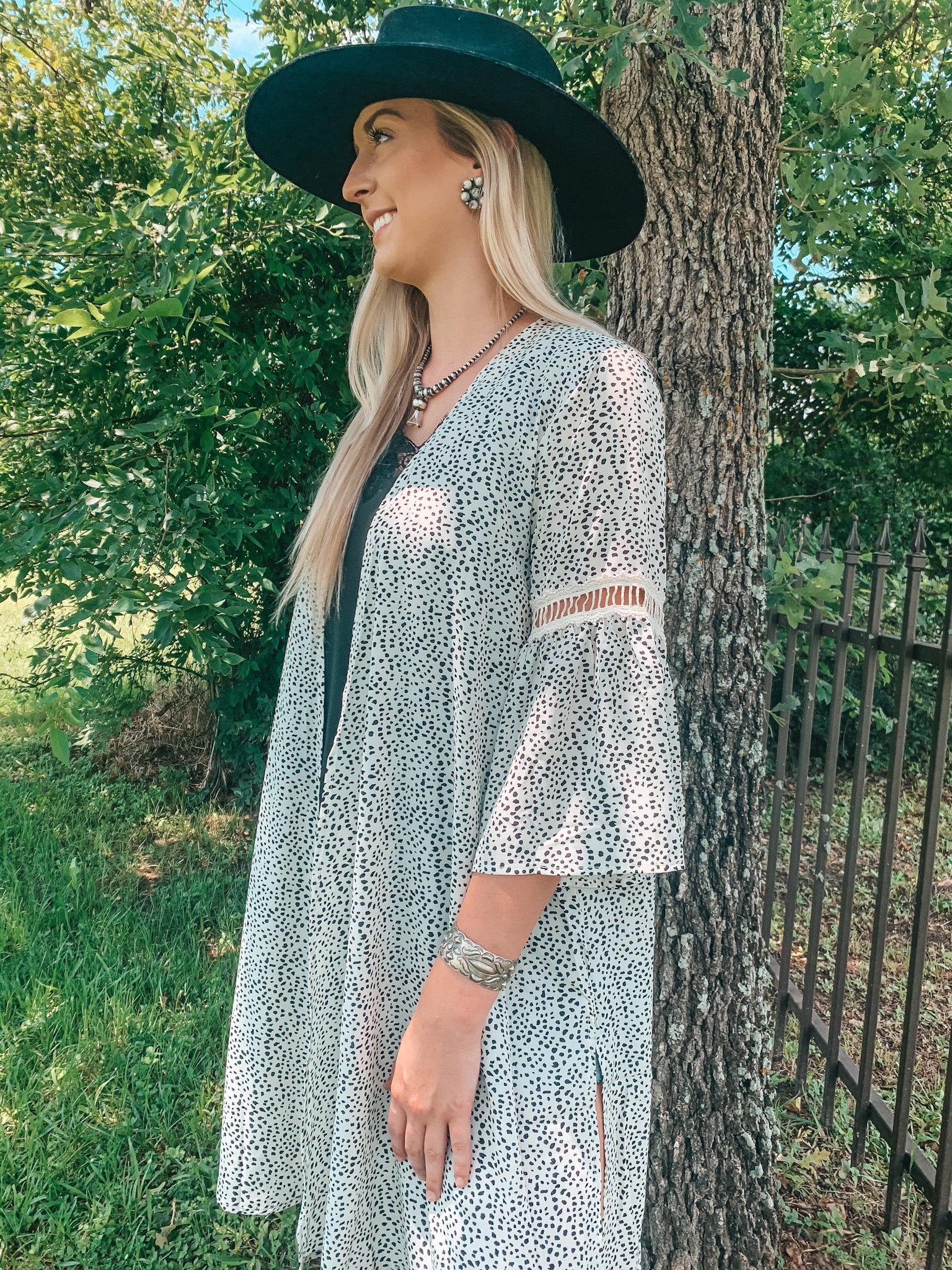 What The Heart Wants Bell Sleeve Kimono in Dalmatian Print - Giddy Up Glamour Boutique