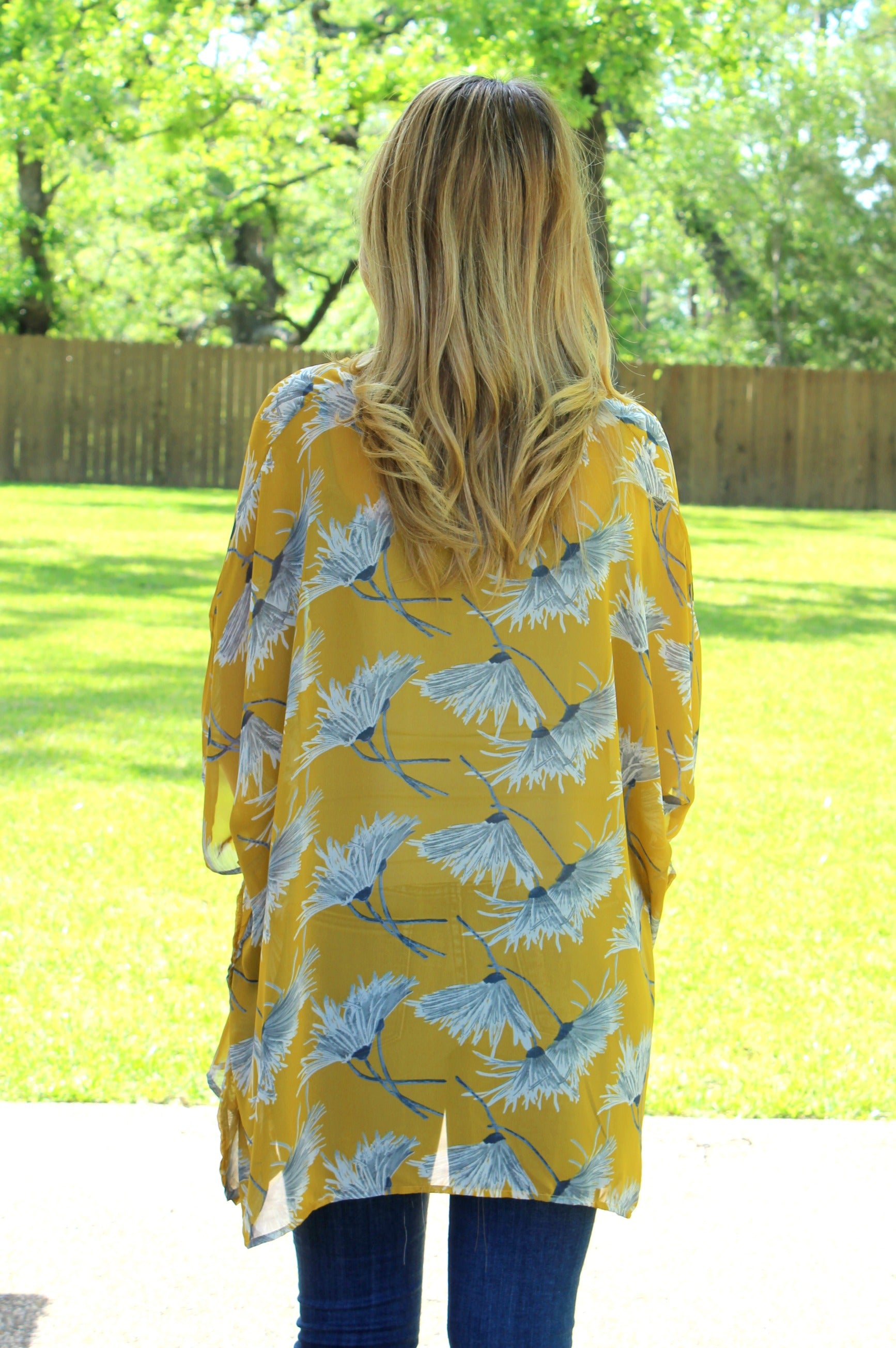 Last Chance Size Small | Sure Thing Sheer Floral Oversized Poncho Top in Mustard Yellow - Giddy Up Glamour Boutique