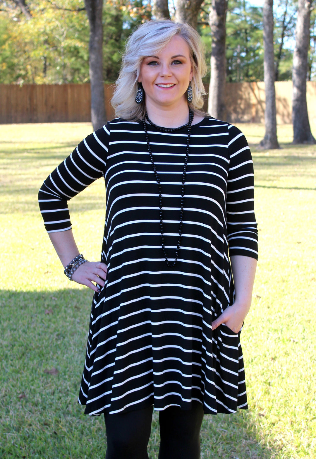 All The Stripe A Line Tunic Dress in Black - Giddy Up Glamour Boutique