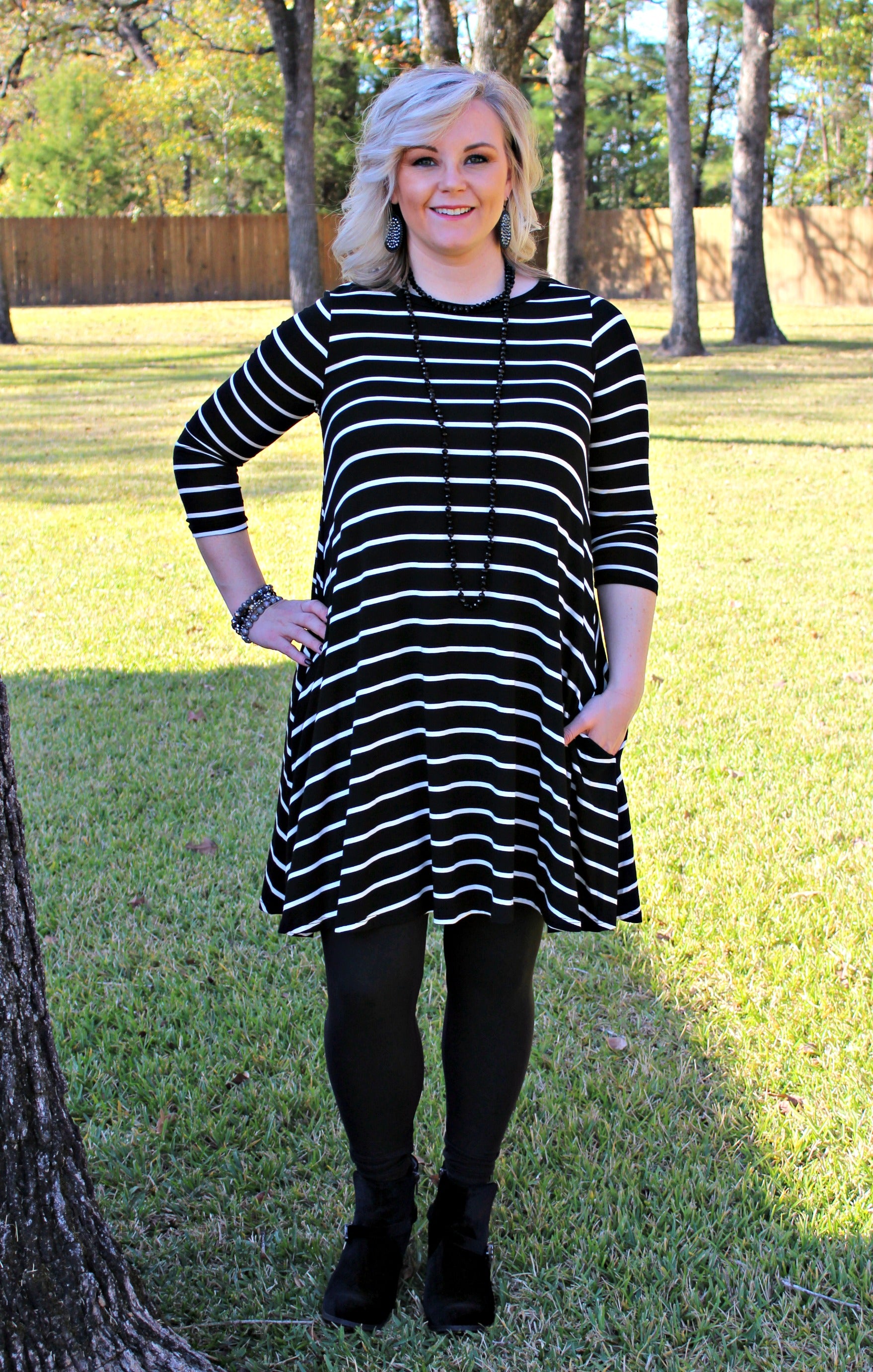 All The Stripe A Line Tunic Dress in Black - Giddy Up Glamour Boutique