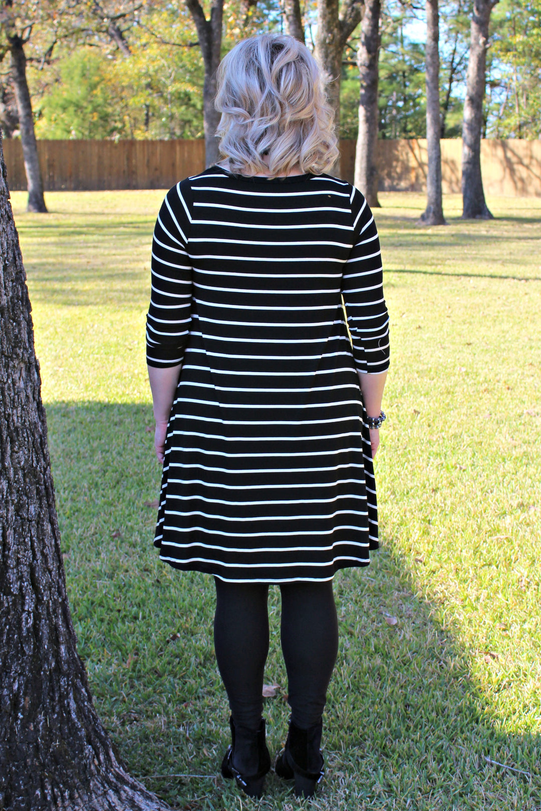 All The Stripe A Line Tunic Dress in Black - Giddy Up Glamour Boutique