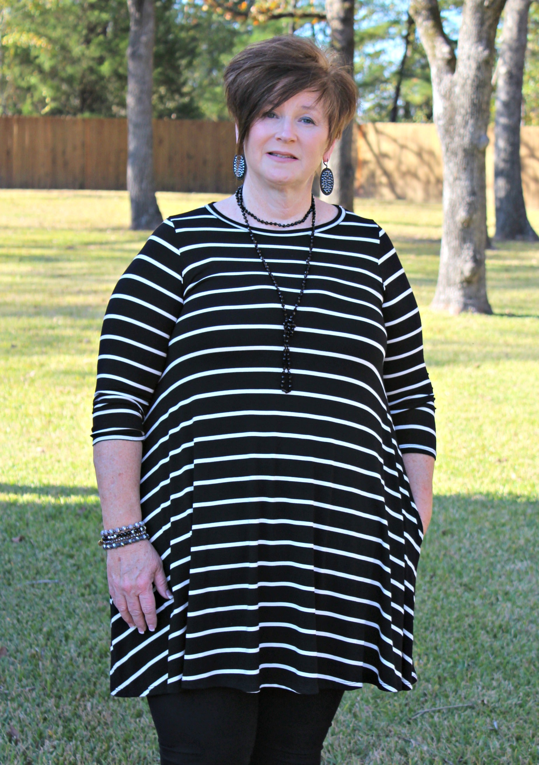 All The Stripe A Line Tunic Dress in Black - Giddy Up Glamour Boutique
