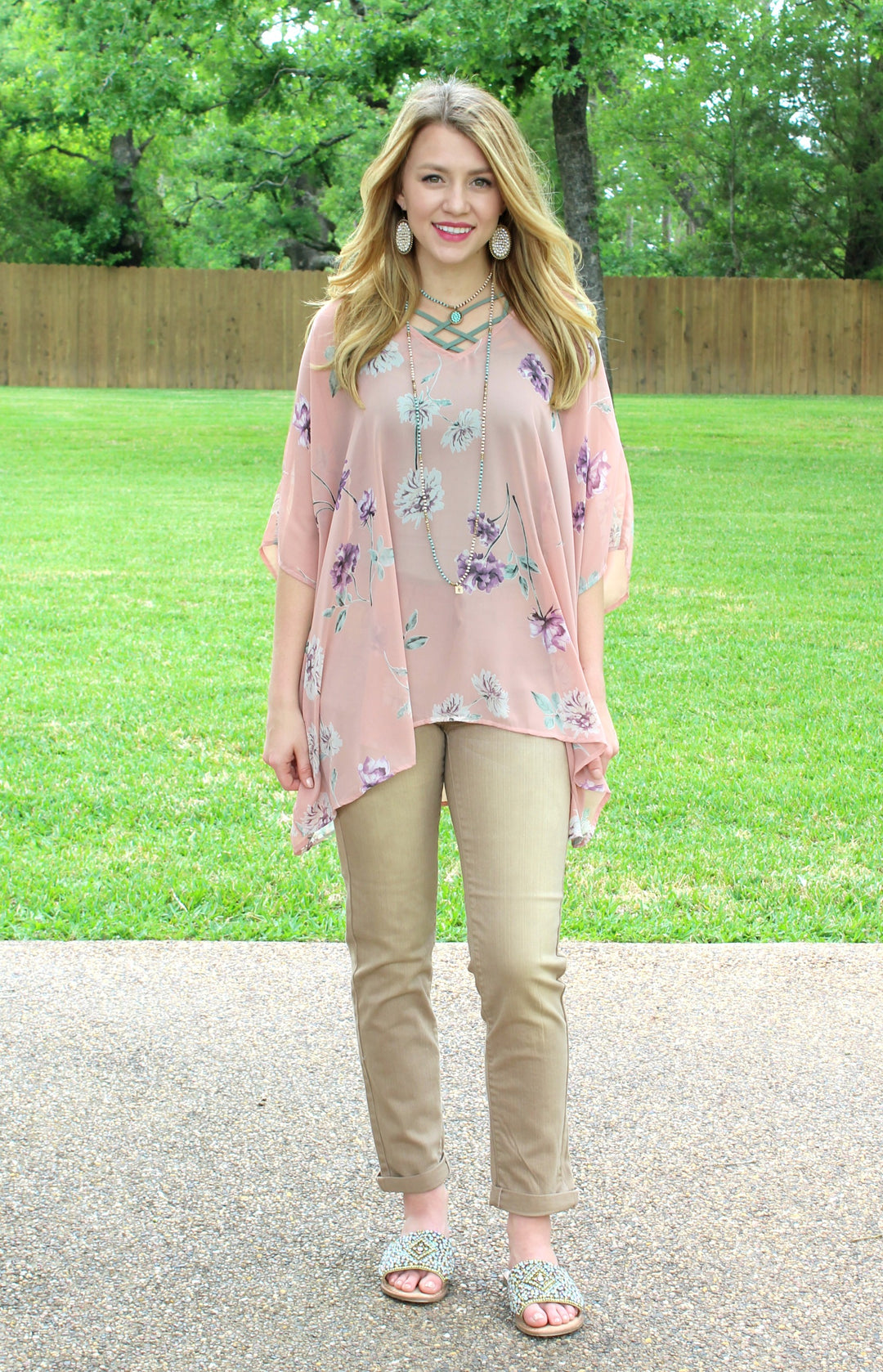 Sure Thing Sheer Floral Print Oversized Poncho Top in Dusty Pink - Giddy Up Glamour Boutique