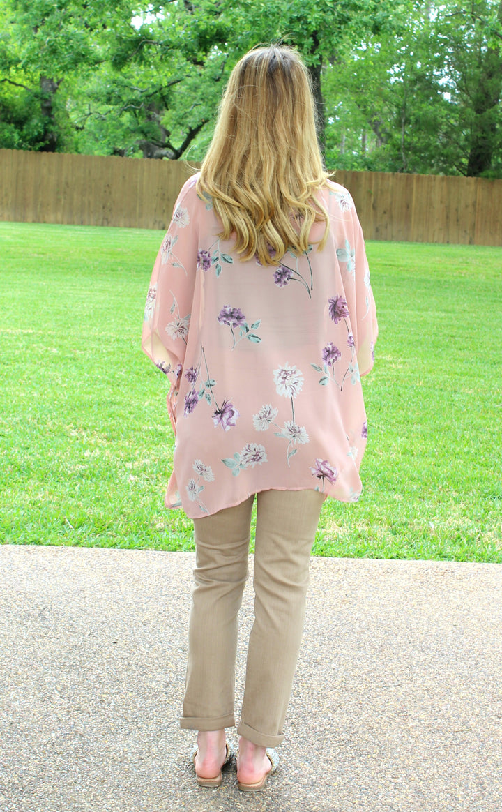 Sure Thing Sheer Floral Print Oversized Poncho Top in Dusty Pink - Giddy Up Glamour Boutique