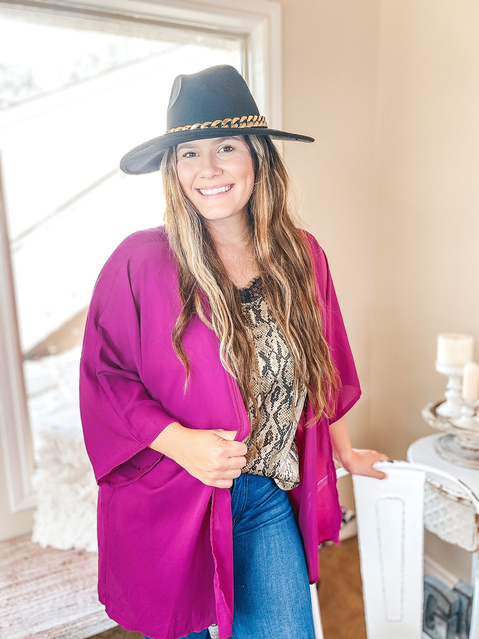 Like a Melody Solid Sheer Kimono in Purple - Giddy Up Glamour Boutique