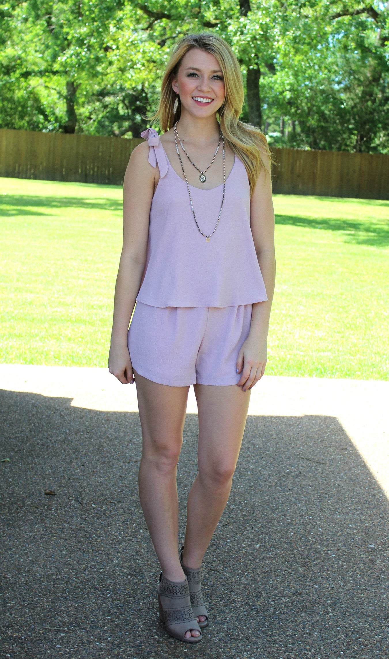 Last Chance Size Large | Weekend Bliss Layered Romper in Light Pink - Giddy Up Glamour Boutique