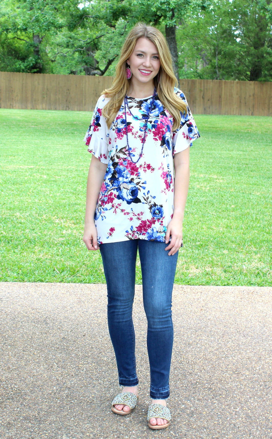 Last Chance Size Small | Sweeter Than Fiction Floral Short Sleeve Top in Ivory - Giddy Up Glamour Boutique