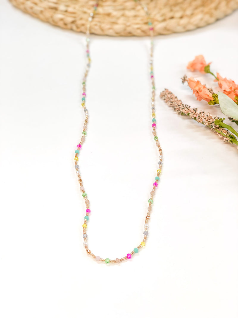 Crystal Beaded Necklace with Gold Spacers in Multi