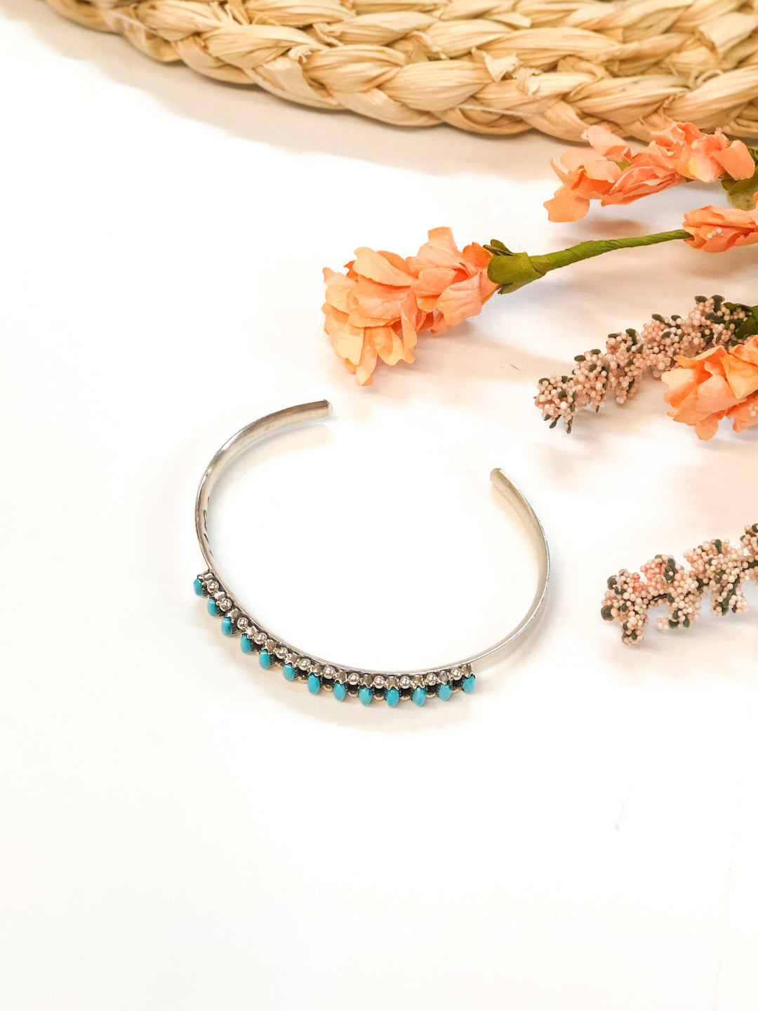 V Martz | Zuni Handmade Sterling Silver Cuff with Turquoise Stones - Giddy Up Glamour Boutique